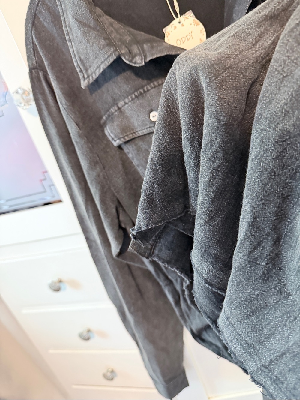 ODDY Washed Charcoal Button-Front Tiered Midi Dress - Picture 5 of 10